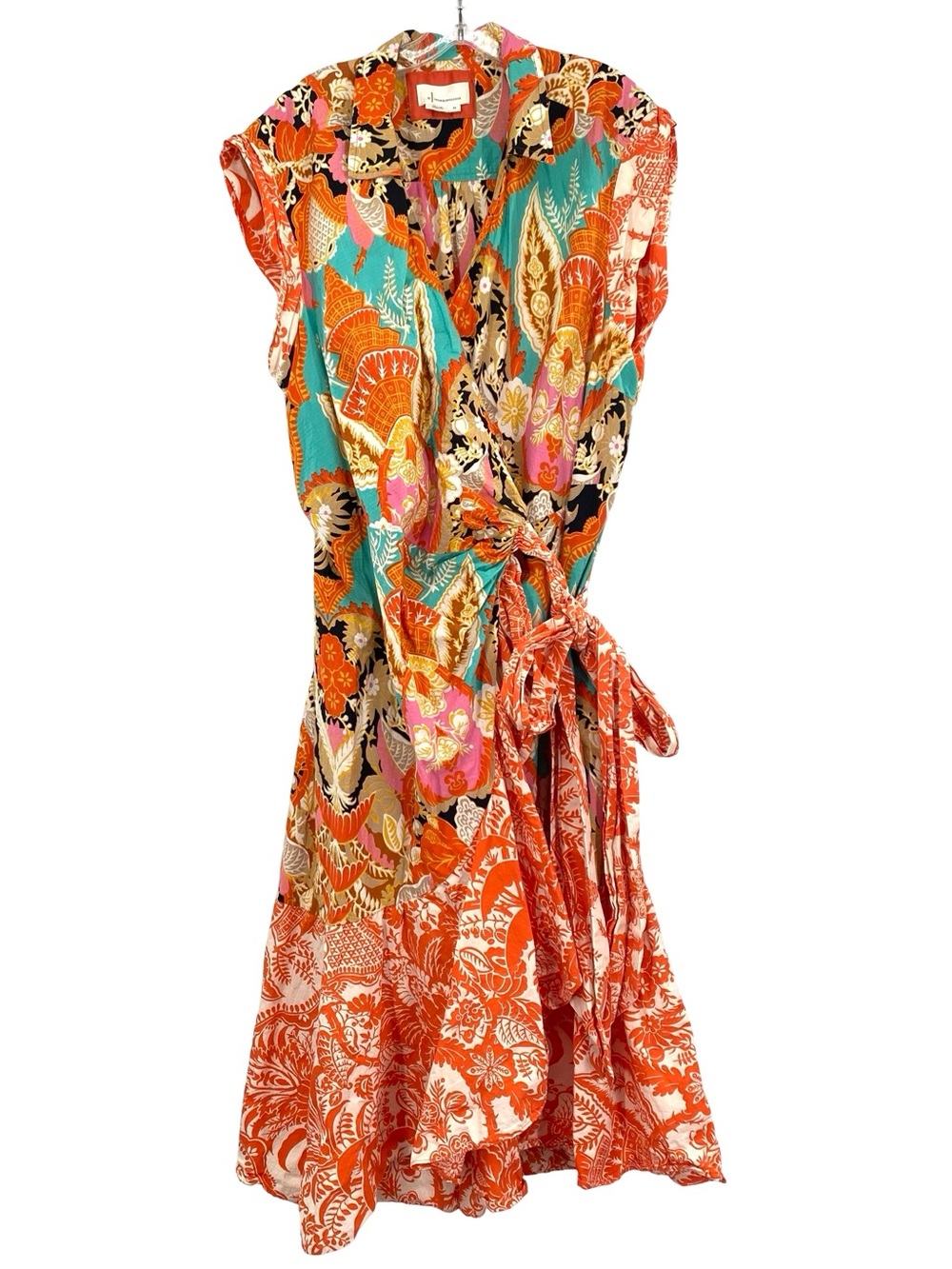 By Anthropologie V-Neck Wrap Dress Cotton Midi Colorful Tropical Size 3X - Picture 4 of 10